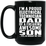 Proud Electrical Technician Dad Of Awesome Son - 15 Oz Coffee Mug Black