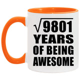 99th Birthday Square Root of 9801 Years of Being Awesome - 11oz Accent Mug Orange