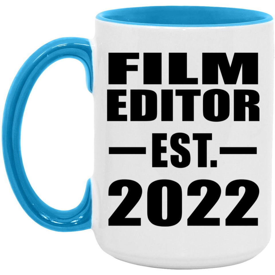 Film Editor Established EST. 2022 - 15oz Accent Mug Blue