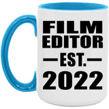 Film Editor Established EST. 2022 - 15oz Accent Mug Blue