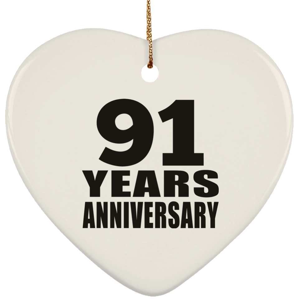 91st Anniversary 91 Years - Heart Ornament