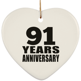 91st Anniversary 91 Years - Heart Ornament