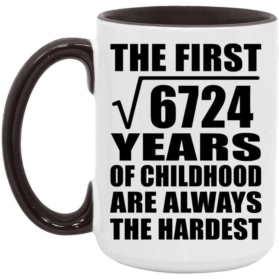 82nd Birthday Square Root of 6724 Years of Childhood - 15oz Accent Mug Black
