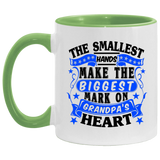 The Smallest Hands Make The Biggest Mark On Grandpa's Heart - 11oz Accent Mug Green