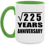 15th Anniversary Square Root of 225 Years Anniversary - 15oz Accent Mug Green