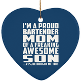 Proud Bartender Mom Of Awesome Son - Heart Ornament