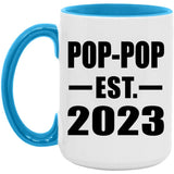 Pop-Pop Established EST. 2023 - 15oz Accent Mug Blue