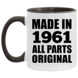 63rd Birthday Made in 1961 All Parts Original - 11oz Accent Mug Black