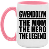 Gwendolyn The Mom The Hero The Legend - 15oz Accent Mug Pink