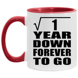 1st Anniversary Square Root of 1 Year Down Forever To Go - 11oz Accent Mug Red