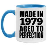 45th Birthday Made In 1979 Aged to Perfection - 11oz Accent Mug Blue