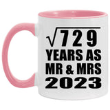 27th Anniversary Square Root of 729 Years As Mr & Mrs 2023 - 11oz Accent Mug Pink