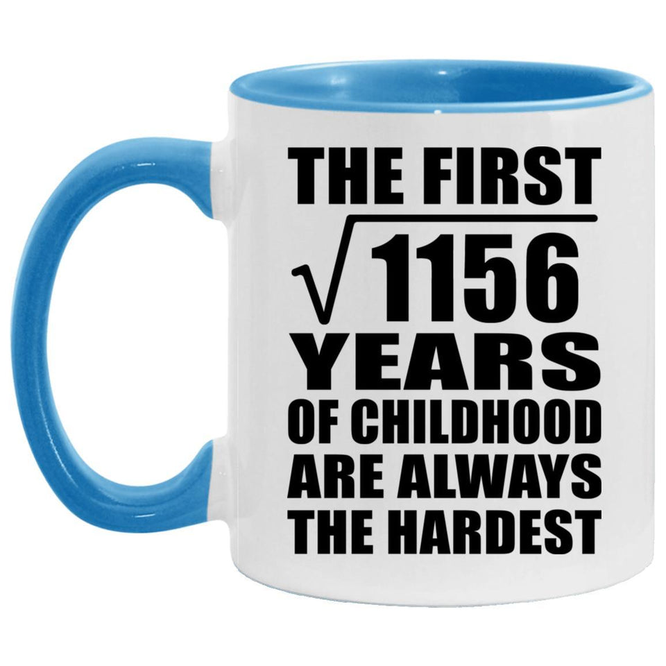 34th Birthday Square Root of 1156 Years of Childhood - 11oz Accent Mug Blue