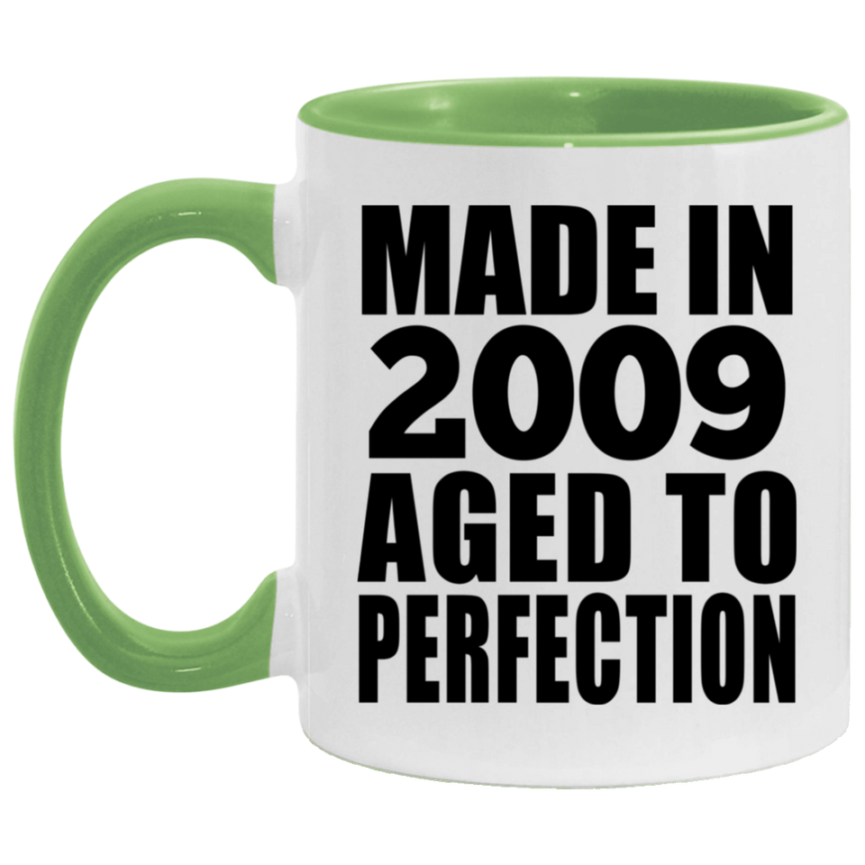 15th Birthday Made In 2009 Aged to Perfection - 11oz Accent Mug Green