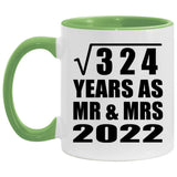 18th Anniversary Square Root of 324 Years As Mr & Mrs 2022 - 11oz Accent Mug Green