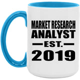 Market Research Analyst Established EST. 2019 - 15oz Accent Mug Blue