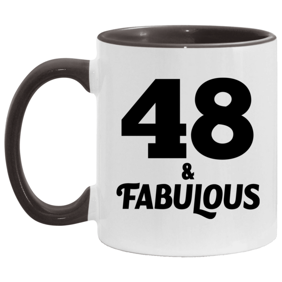 48th Birthday 48 & Fabulous - 11oz Accent Mug Black