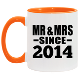 10th Anniversary Mr & Mrs Since 2014 - 11oz Accent Mug Orange