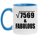 87th Birthday Square Root of 7569 & Fabulous - 11oz Accent Mug Blue