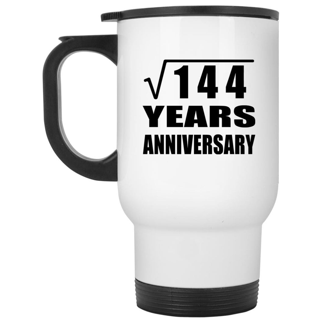 12th Anniversary Square Root of 144 Years Anniversary - White Travel Mug