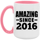 8th Birthday Amazing Since 2016 - 15oz Accent Mug Pink