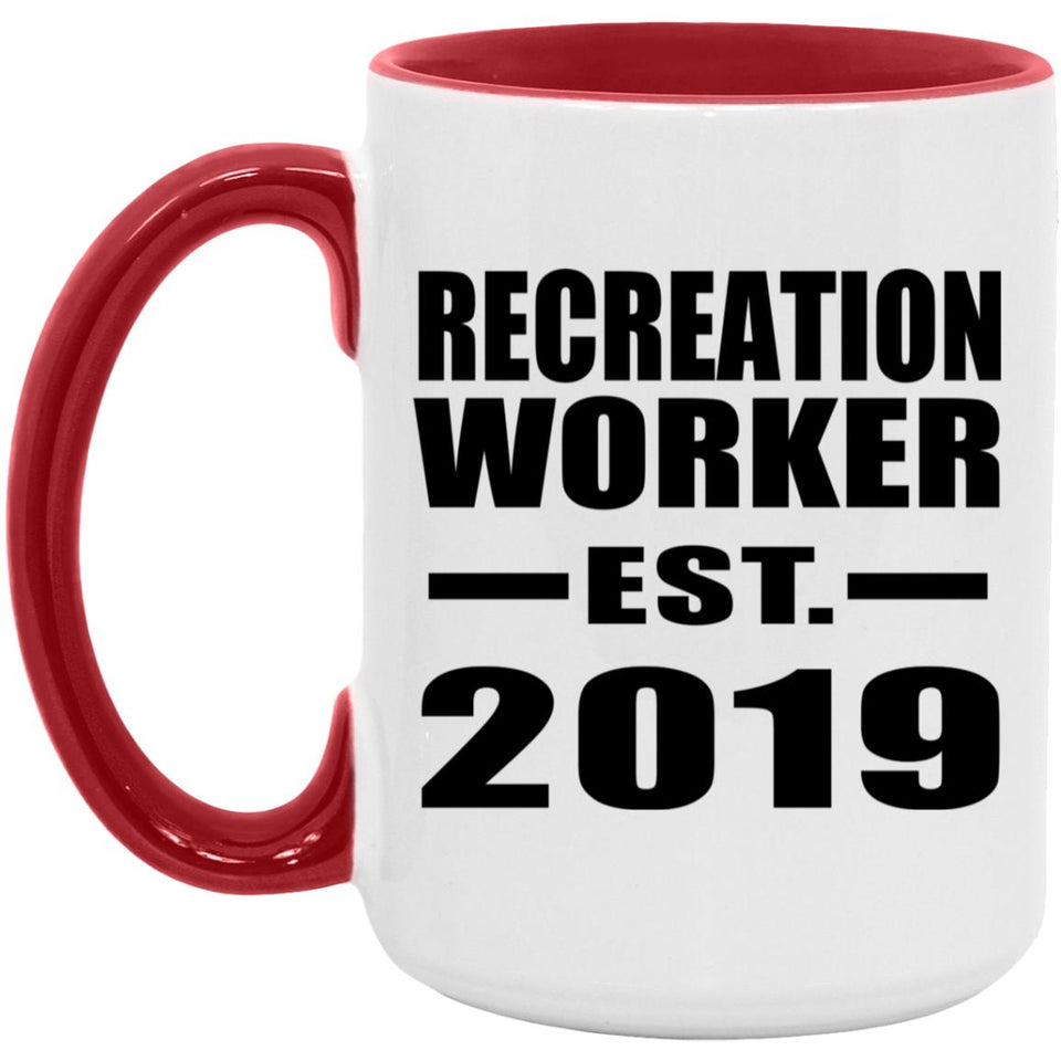 Recreation Worker Established EST. 2019 - 15oz Accent Mug Red