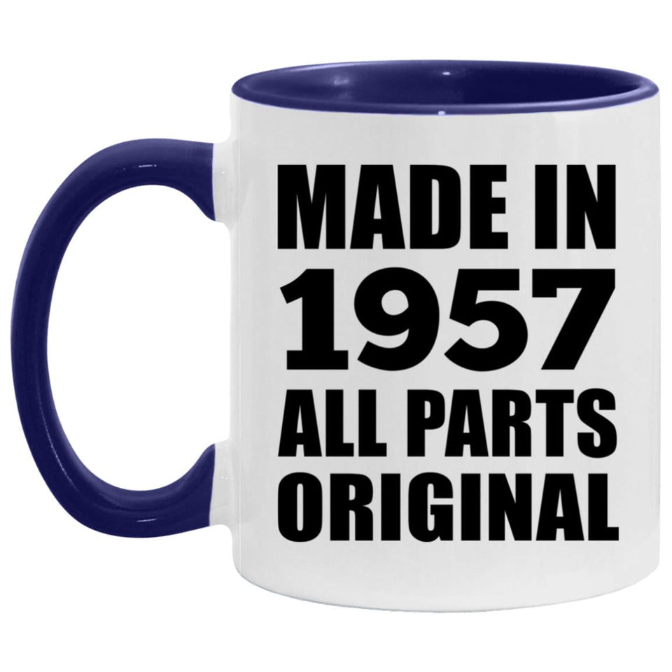 67th Birthday Made in 1957 All Parts Original - 11oz Accent Mug Purple
