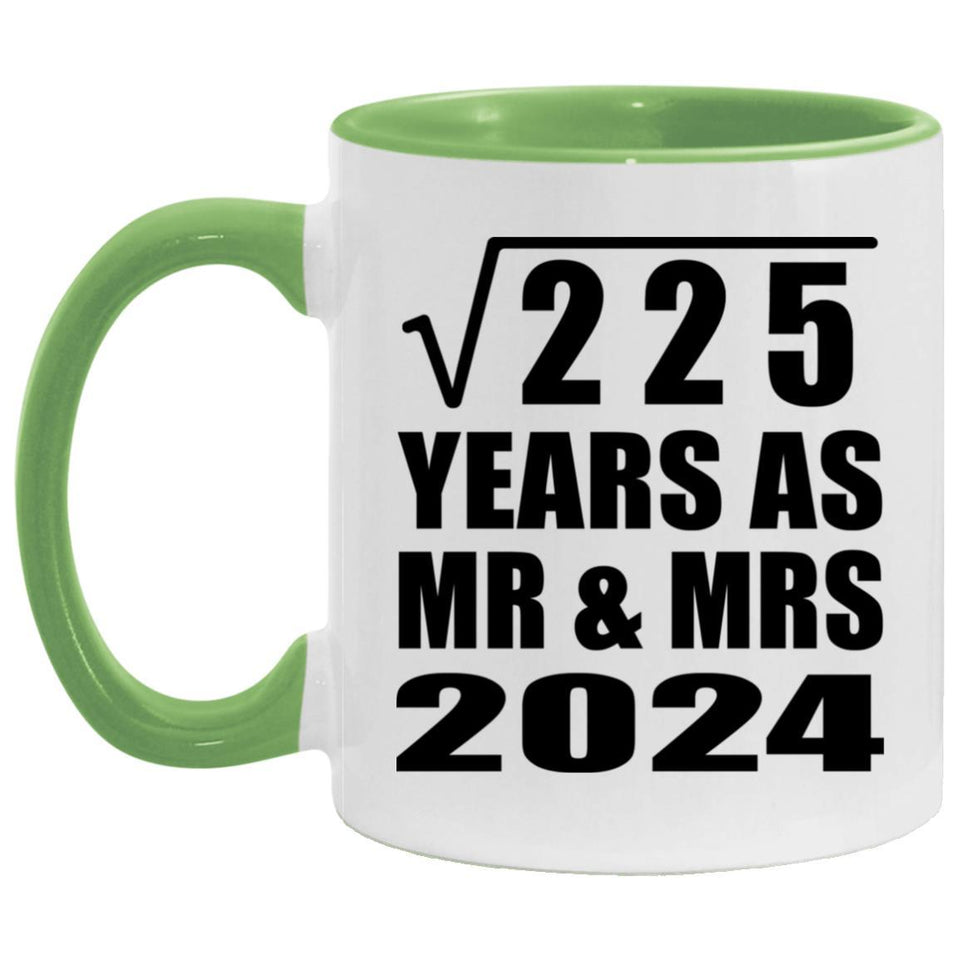 15th Anniversary Square Root of 225 Years As Mr & Mrs 2024 - 11oz Accent Mug Green
