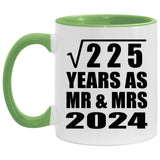 15th Anniversary Square Root of 225 Years As Mr & Mrs 2024 - 11oz Accent Mug Green