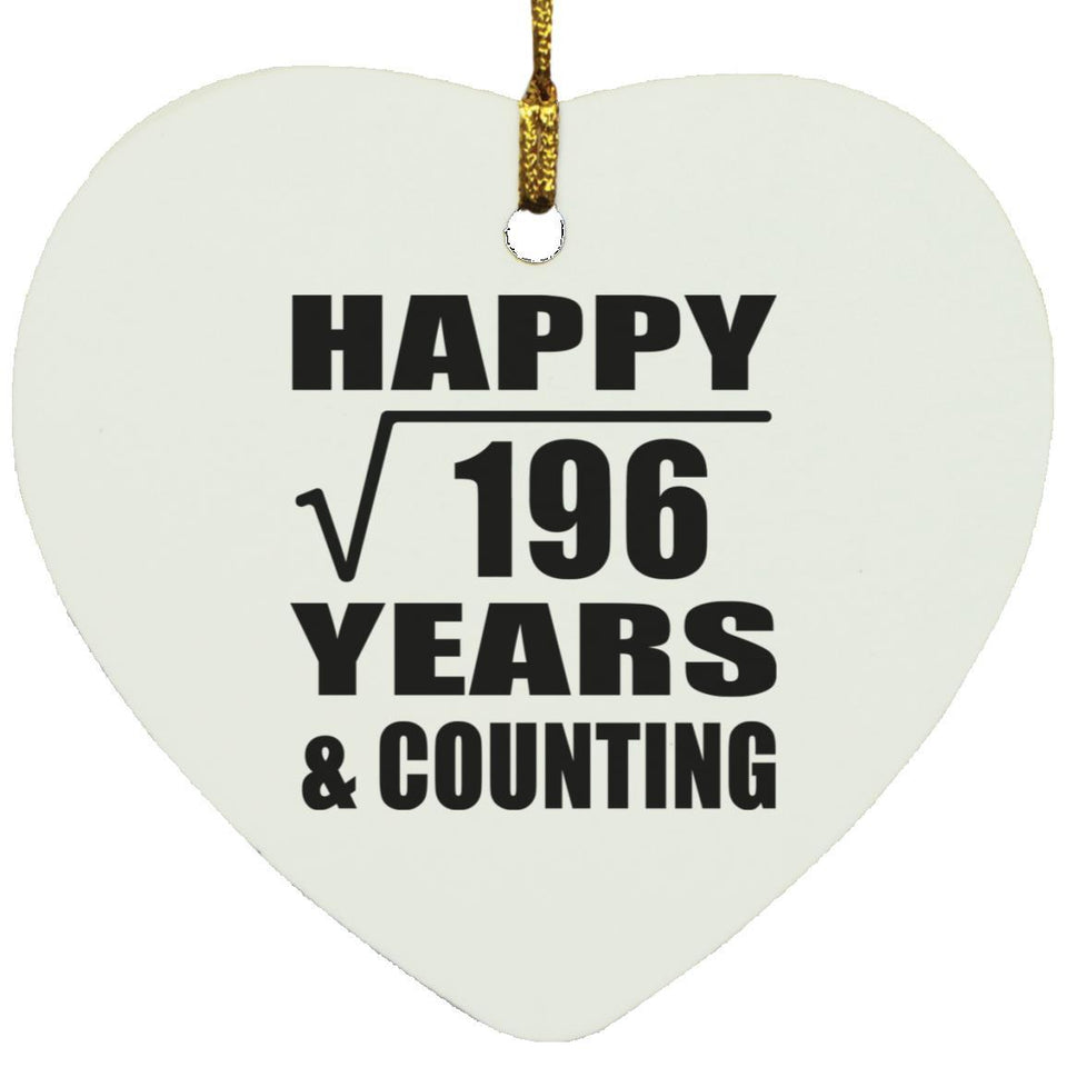 Happy 14th Anniversary Square Root of 196 Years & Counting - Heart Ornament