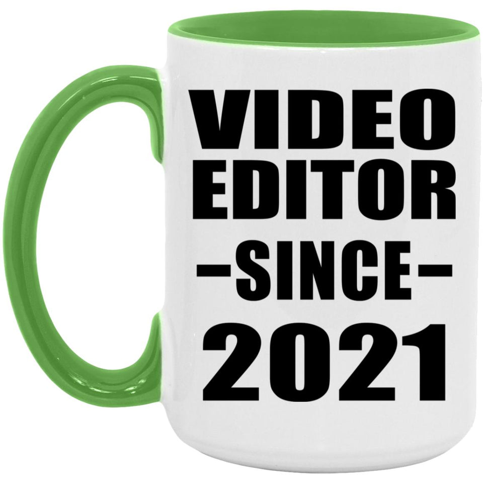 Video Editor Since 2021 - 15oz Accent Mug Green