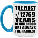113th Birthday Square Root of 12769 Years of Childhood - 15oz Accent Mug Blue