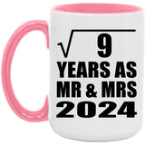 3rd Anniversary Square Root of 9 Years As Mr & Mrs 2024 - 15oz Accent Mug Pink