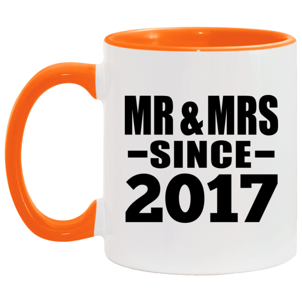 7th Anniversary Mr & Mrs Since 2017 - 11oz Accent Mug Orange