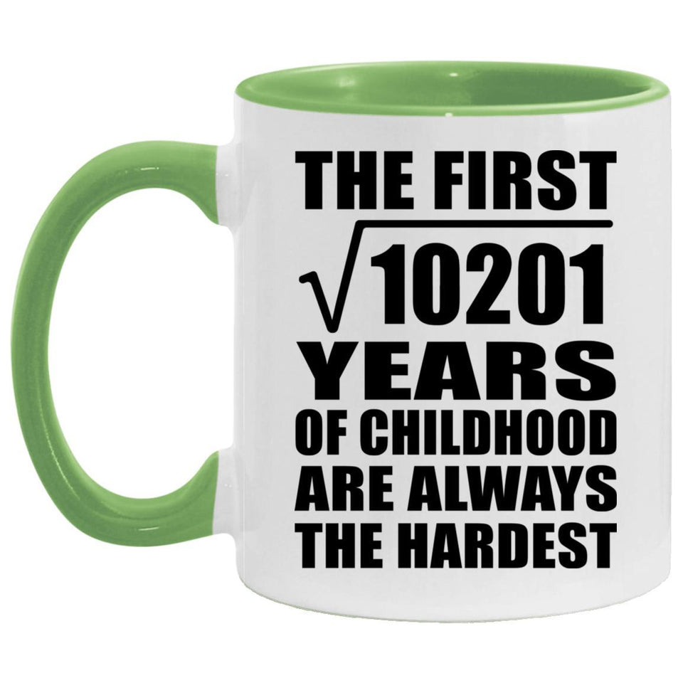 101st Birthday Square Root of 10201 Years of Childhood - 11oz Accent Mug Green