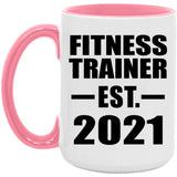 Fitness Trainer Established EST. 2021 - 15oz Accent Mug Pink