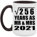 16th Anniversary Square Root of 256 Years As Mr & Mrs 2021 - 15oz Accent Mug Black