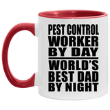 Pest Control Worker By Day World's Best Dad By Night - 11oz Accent Mug Red