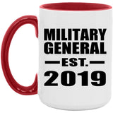 Military General Established EST. 2019 - 15oz Accent Mug Red