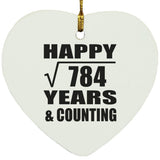 Happy 28th Anniversary Square Root of 784 Years & Counting - Heart Ornament