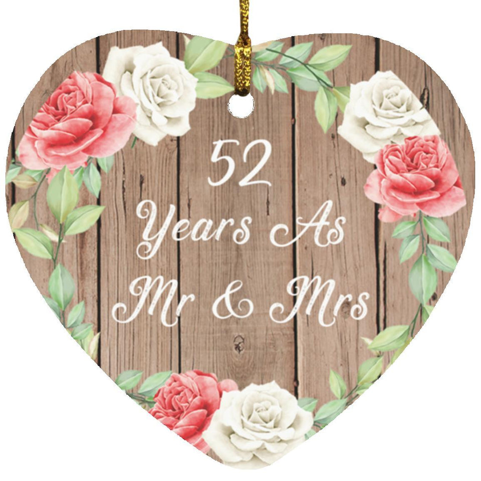 52nd Anniversary 52 Years As Mr & Mrs - Heart Ornament B