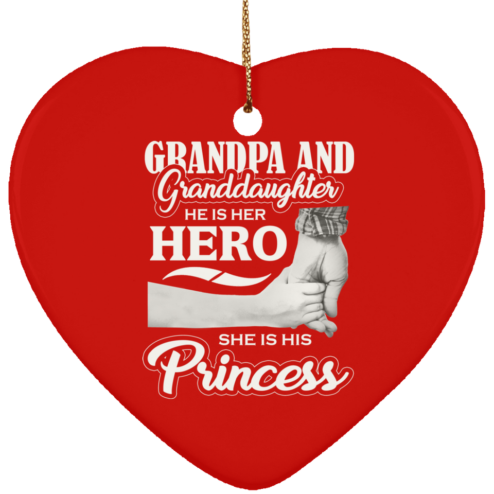 Grandpa & Granddaughter, He is Her Hero, She is His Princess - Heart Ornament