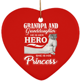 Grandpa & Granddaughter, He is Her Hero, She is His Princess - Heart Ornament