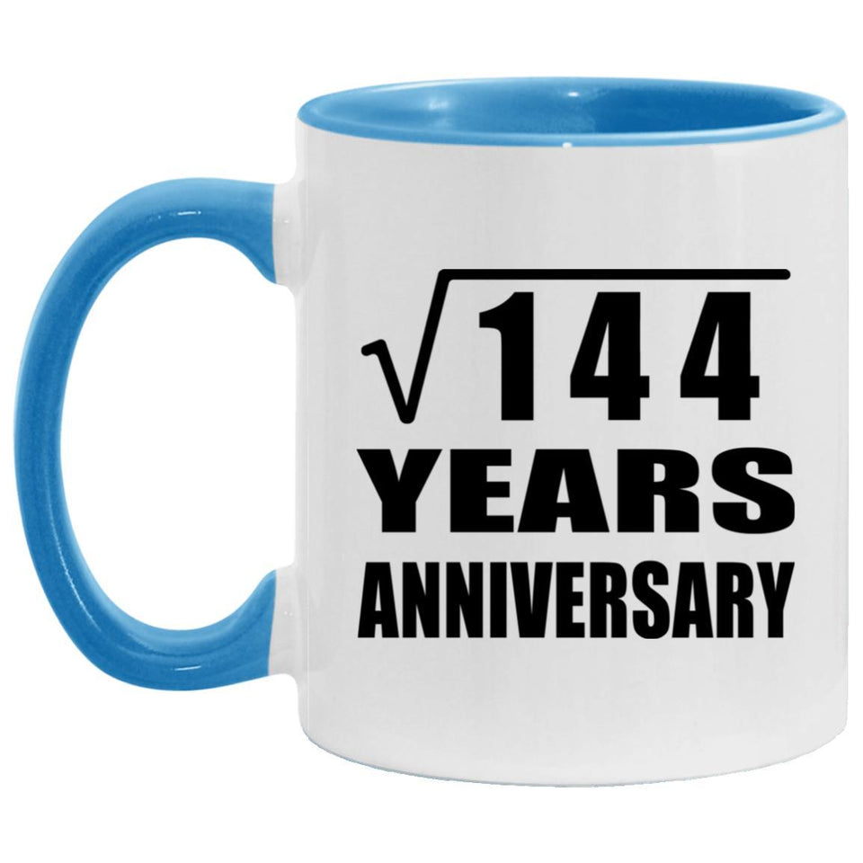 12th Anniversary Square Root of 144 Years Anniversary - 11oz Accent Mug Blue