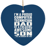Proud Computer Technician Dad Of Awesome Son - Heart Ornament