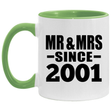 23rd Anniversary Mr & Mrs Since 2001 - 11oz Accent Mug Green