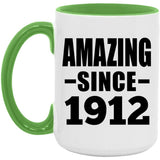 112th Birthday Amazing Since 1912 - 15oz Accent Mug Green