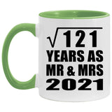 11th Anniversary Square Root of 121 Years As Mr & Mrs 2021 - 11oz Accent Mug Green