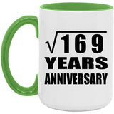 13th Anniversary Square Root of 169 Years Anniversary - 15oz Accent Mug Green