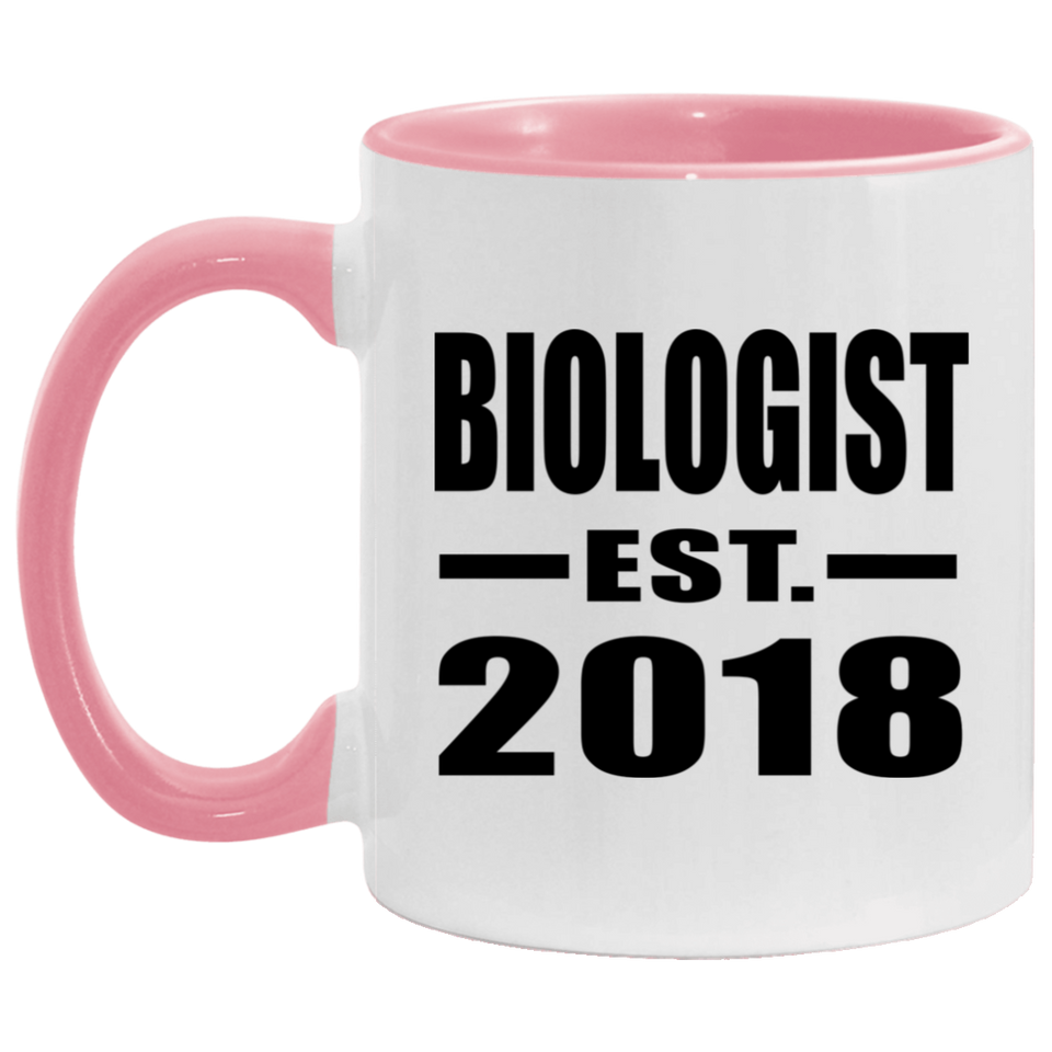 Biologist Established EST. 2018 - 11oz Accent Mug Pink